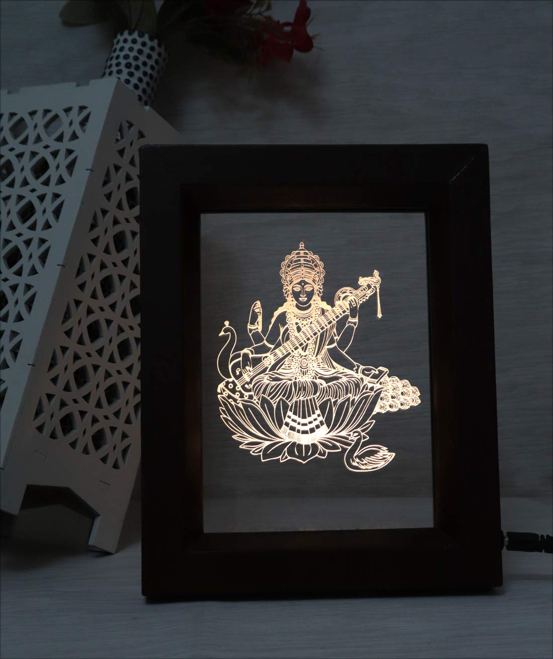 Zulka Get your traditions Brown Color The Maa Saraswati 3D Illusion Acrylic Table Lamp(Color-Brown)