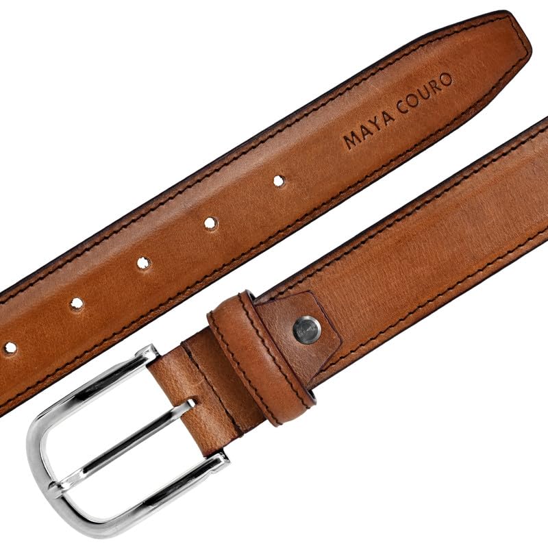 Image of Genuine Leather Belt for Men - Adjustable Waistband Belt for Jeans & Dress Pants Zinc Casted Buckle - Formal & Casual