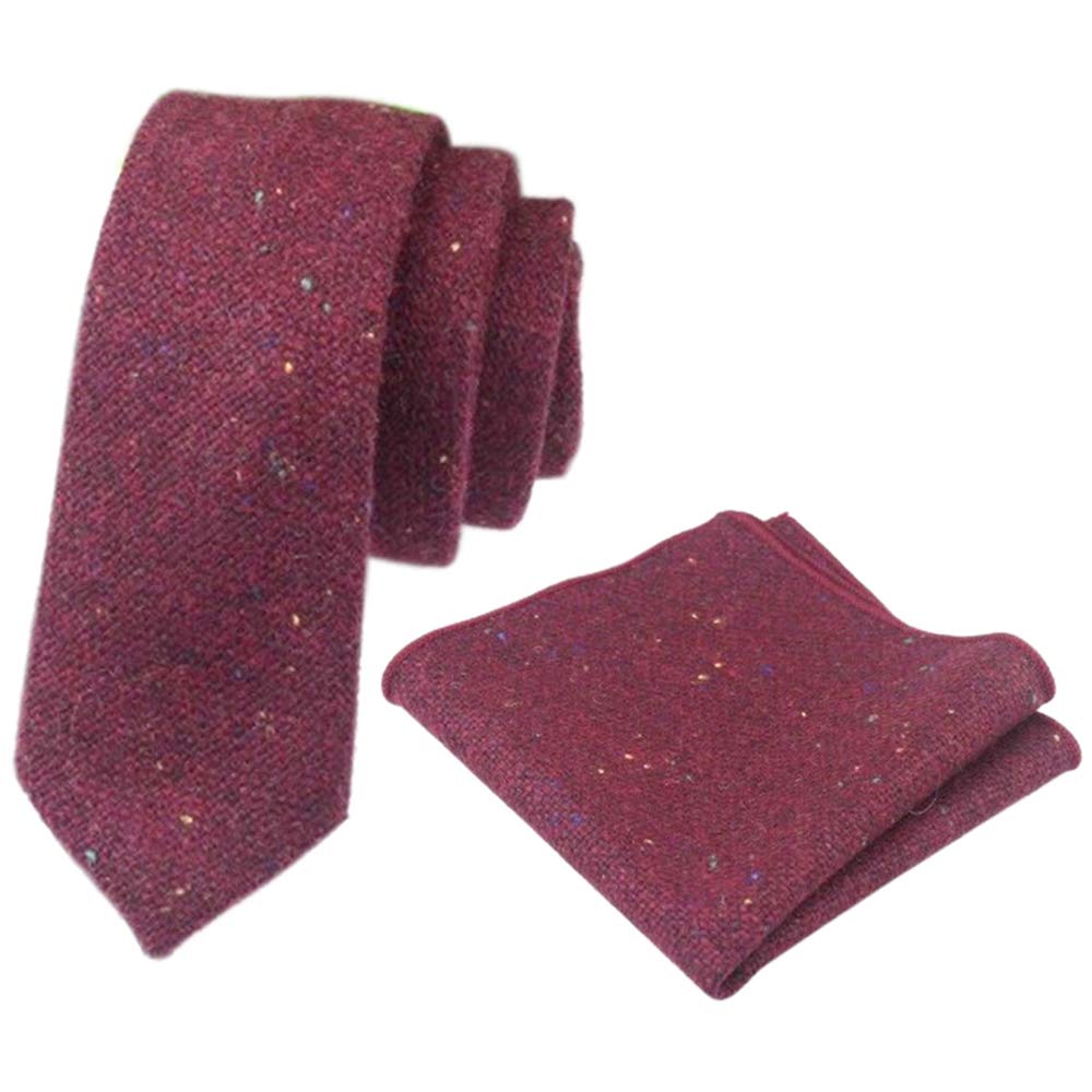 Db Dickie Bow Men's Burgundy Luxury Wool Skinny Neck Tie & Pocket Square Set (Burgundy) - Suitable For Formalwear, Office, Weddings, Parties, Grooms & Grooms Outfits
