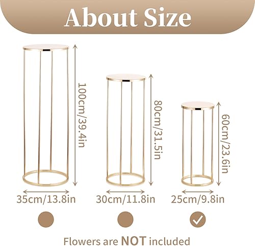 Miniatura 3 de Sziqiqi Centros de mesa de boda de columna de metal dorado para mesas con platos, decoración de boda de 2 pies para ceremonia, arreglos geométricos