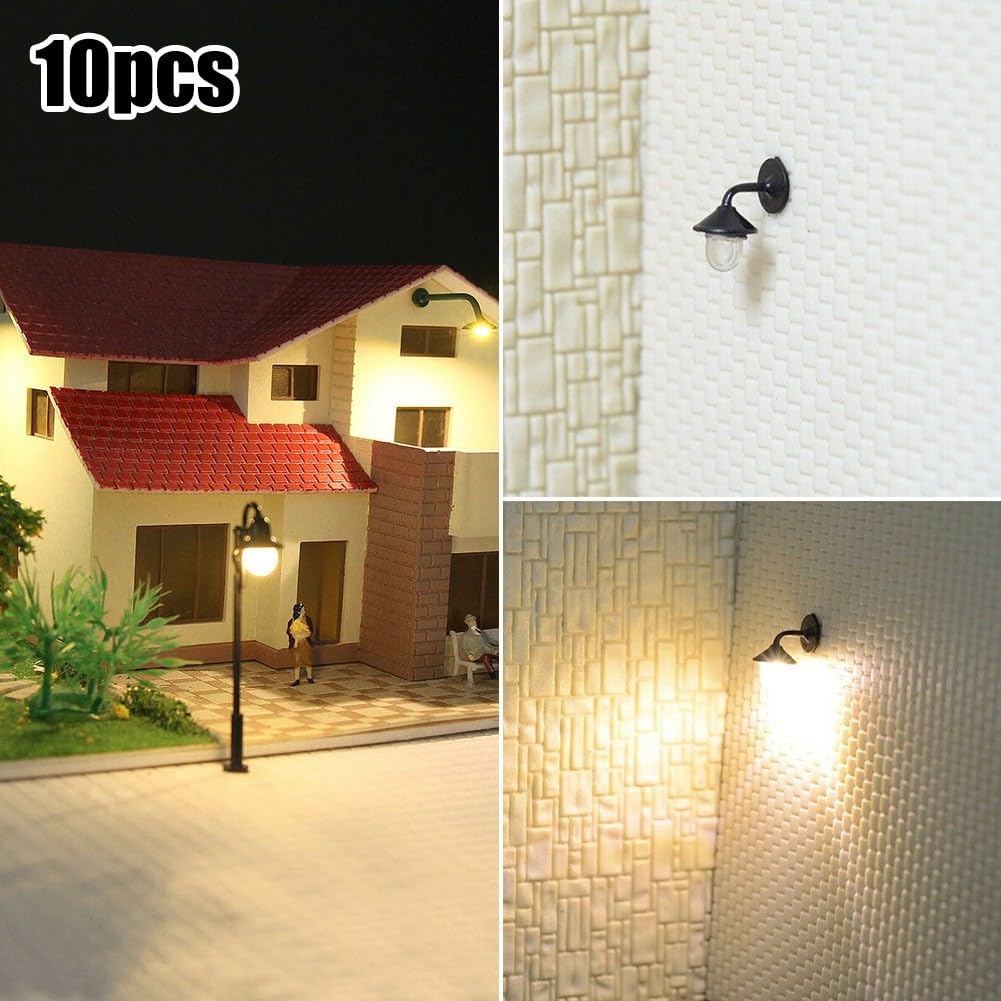 10PCS Wall Light Models HO Scale Railway Model, 1:87 HO Scale 20mA, 3V LED Lamppost Lamps Wall Lights Garden Street Light for Miniatures Garden Yard Landscape Decoration