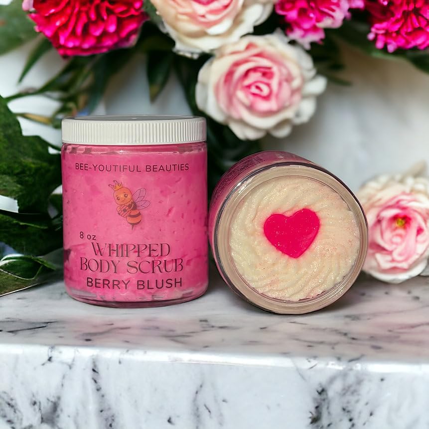 Bee-Youtiful Beauties Berry Blush Whipped Body Scrub | Hydrating and Exfoliating Scrub for Nourishing Essential Body Care | Handmade with Love - 8 Oz