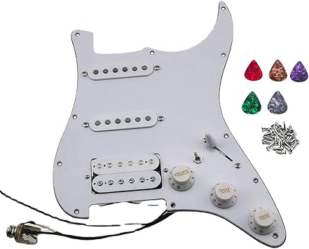 Prewired SSH Electric Guitar Pickguard with Alnico5 Pickup 7-Way Type Fully Loaded Pickguard Guitar Accessories,Guitar Parts white