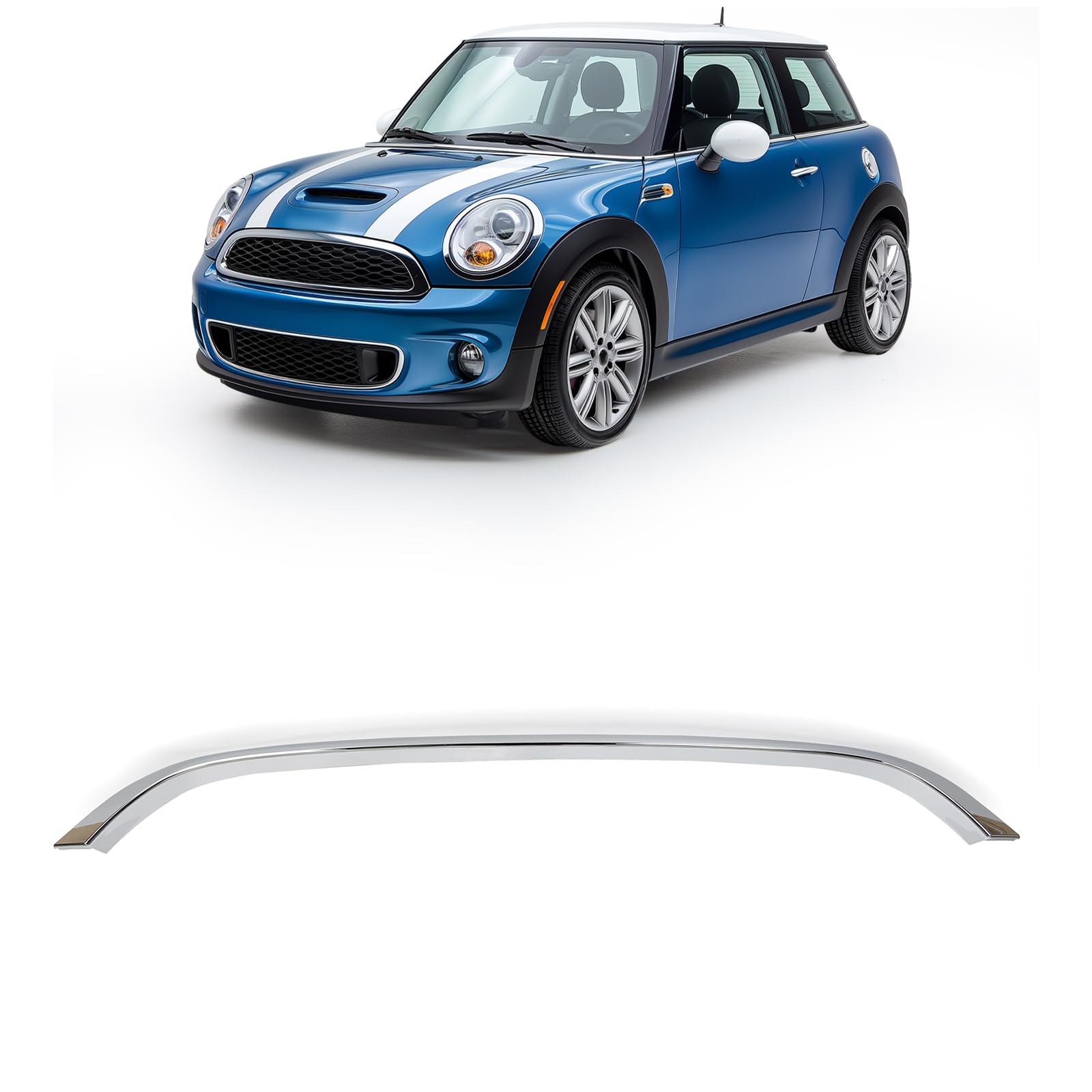 Chrome Grille Hood Trim Moulding Compatible with 2009-2015 Mini Cooper R55 R56 R58 R59 Replacement for MC1235100 51132751040, Front Molding Grille Chrome Trim
