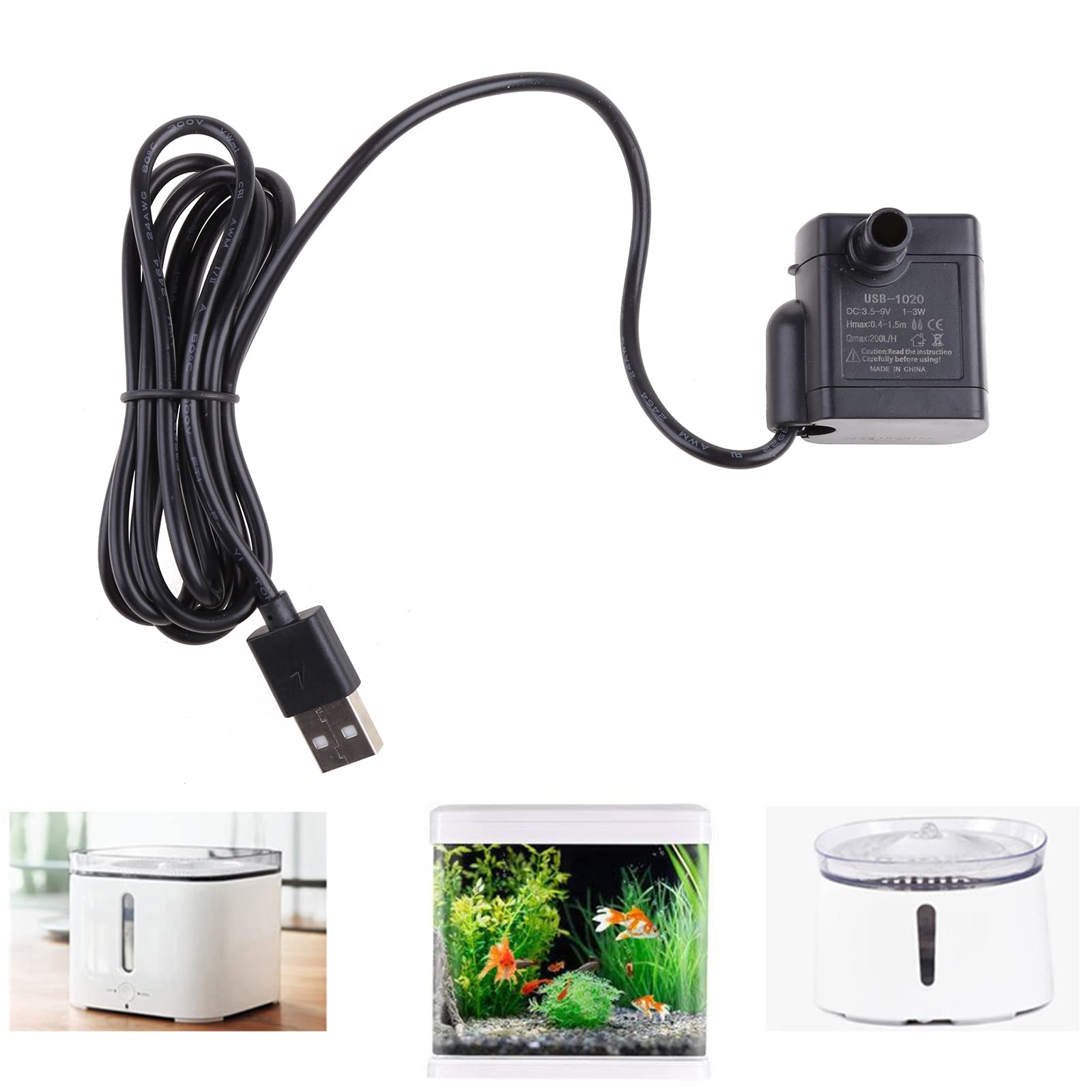 Kalttoy Multicolor Pump 3W Quiet Fountain Water Pump 200L / H With 0.4-1.5Ft High Lift For Aquarium Fish For Tank Pond Aquarium Water Cleaner