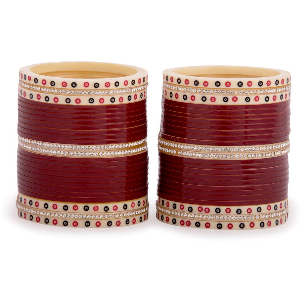 DARSHAN LAL & SONSWomen's Panjabi Bridal Chuda Chura Bangles With Diamond Added, Maroon