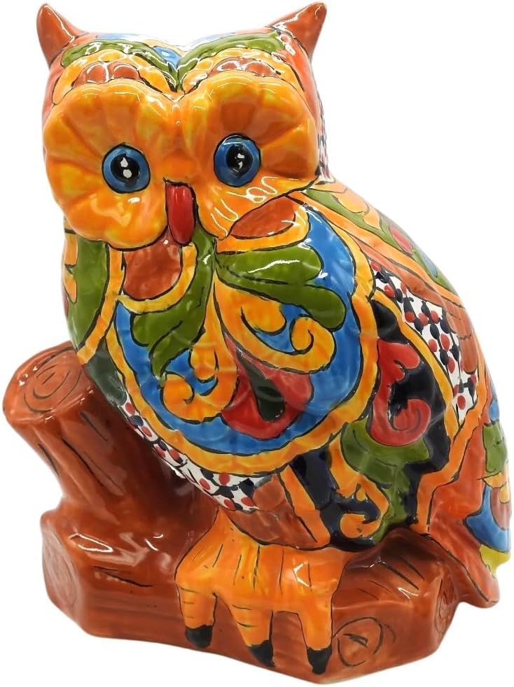 Owl Figure Medium Hand Painted Indoor Outdoor Multi Colored (Talavera)