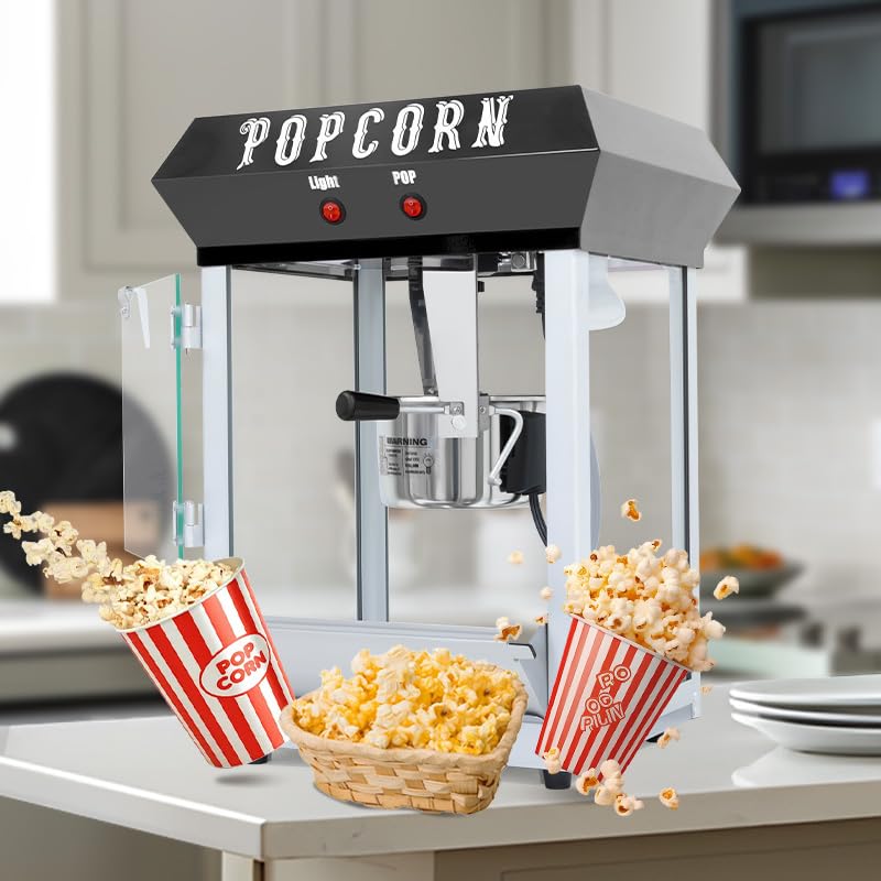 Image of Popcorn Machine (Black) - Countertop Popcorn Maker - Vintage Popcorn Popper with 6 Oz Auto-Stir Kettle, No cart & Stand, Makes Up to 20 Cups for Movie /Home Theater, Parties, Restaurants Snack