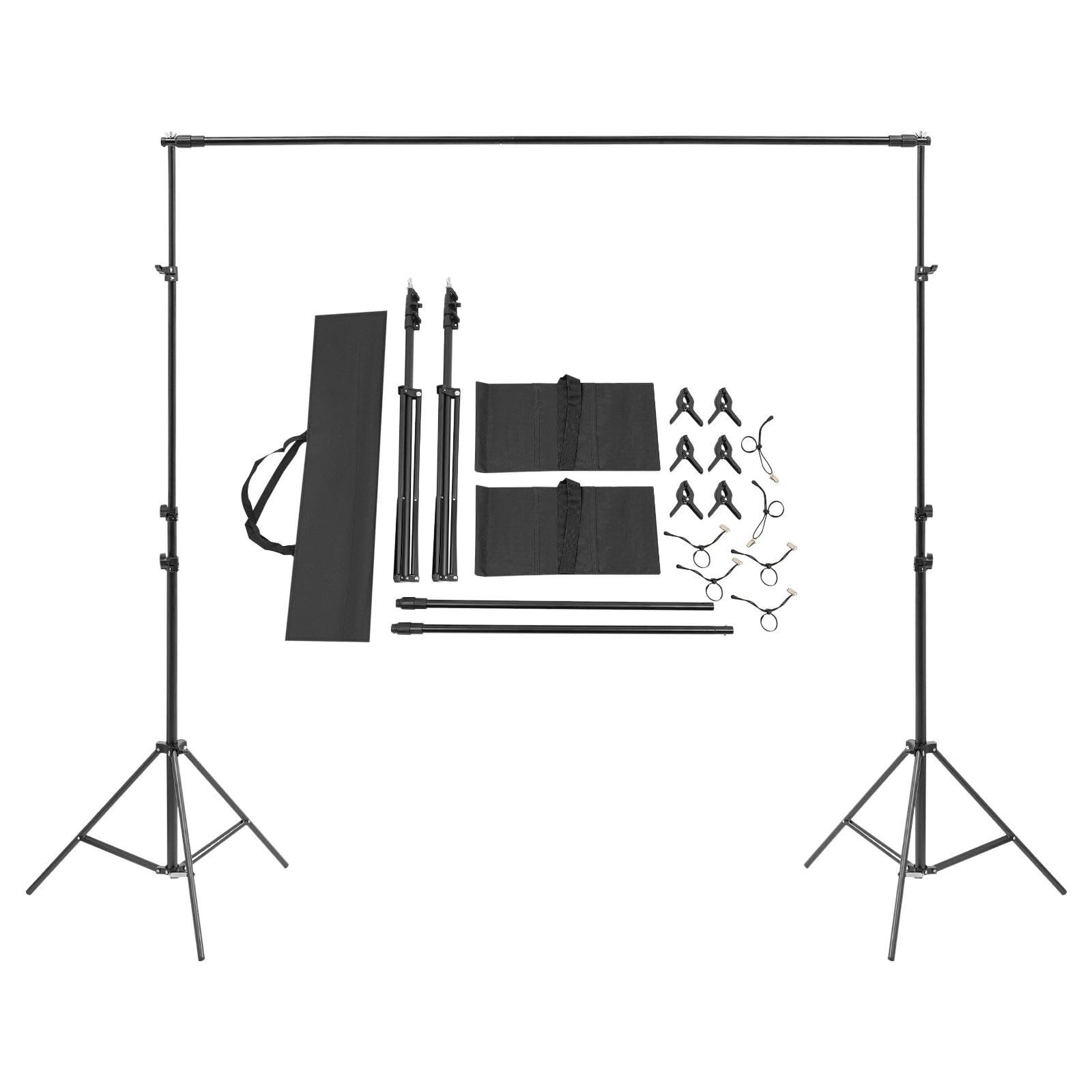Soporte para fondo, soporte para fondo, 2 x 3 m, sistema de fondo ajustable con 6 clips y 6 cuerdas elásticas, bolsa de almacenamiento, 2 sacos de arena, para fotografía y vídeo retrato
