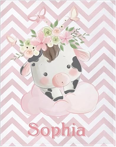 Miniatura 1 de Artsadd Mantas personalizadas con nombre para bebés, niños y niñas, mantas de bebé personalizadas con nombre para niños, manta de vaca con nombre,