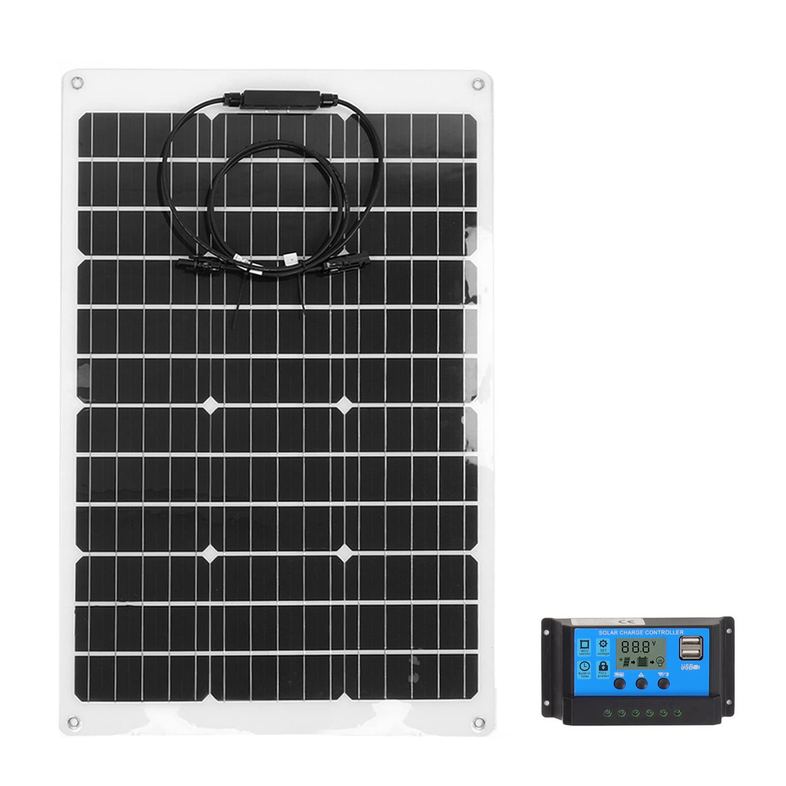 Jeffergarden Elastyczny Panel Słoneczny o Mocy 70 W, Monokrystaliczny PET, Zestaw Kontrolerów do Systemu Fotowoltaicznego, Odpowiedni do Akumulatorów 12 V, Zginana Instalacja, Zabezpieczenie Przed