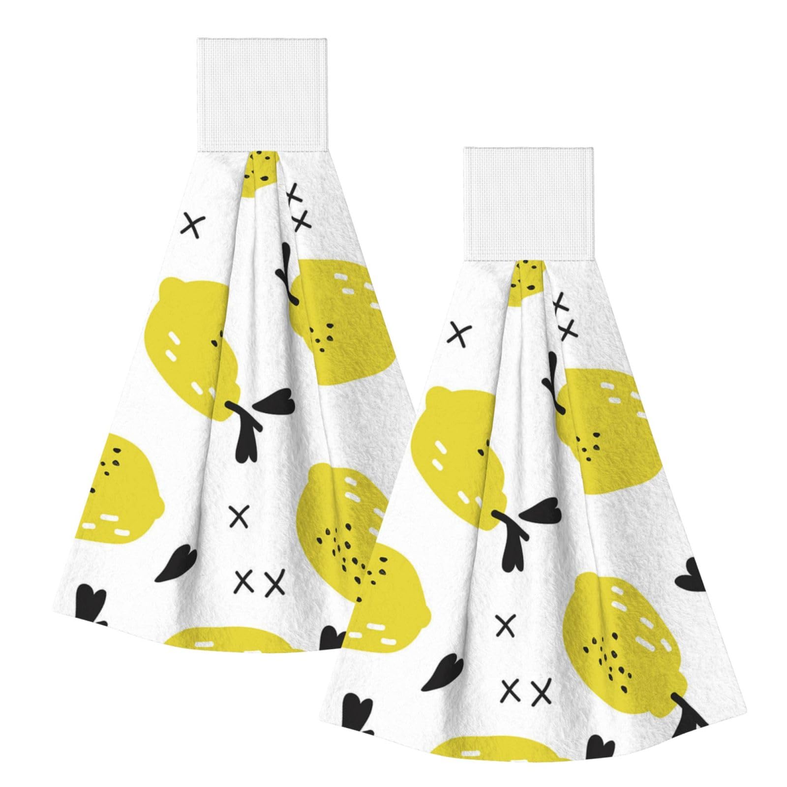 DOPKLNA Lemon, 2 Pcs Hanging Coral Fiber Hand Towels for Bathroom, Absorbent Kitchen Towels