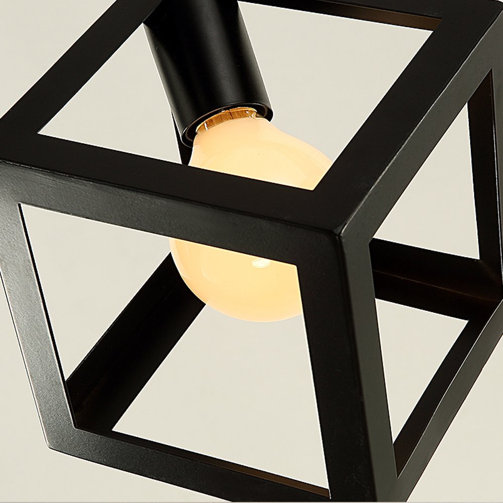 STOEX Lustre Suspension Industrielle Vintage Cage Cube en Métal Fer Noir