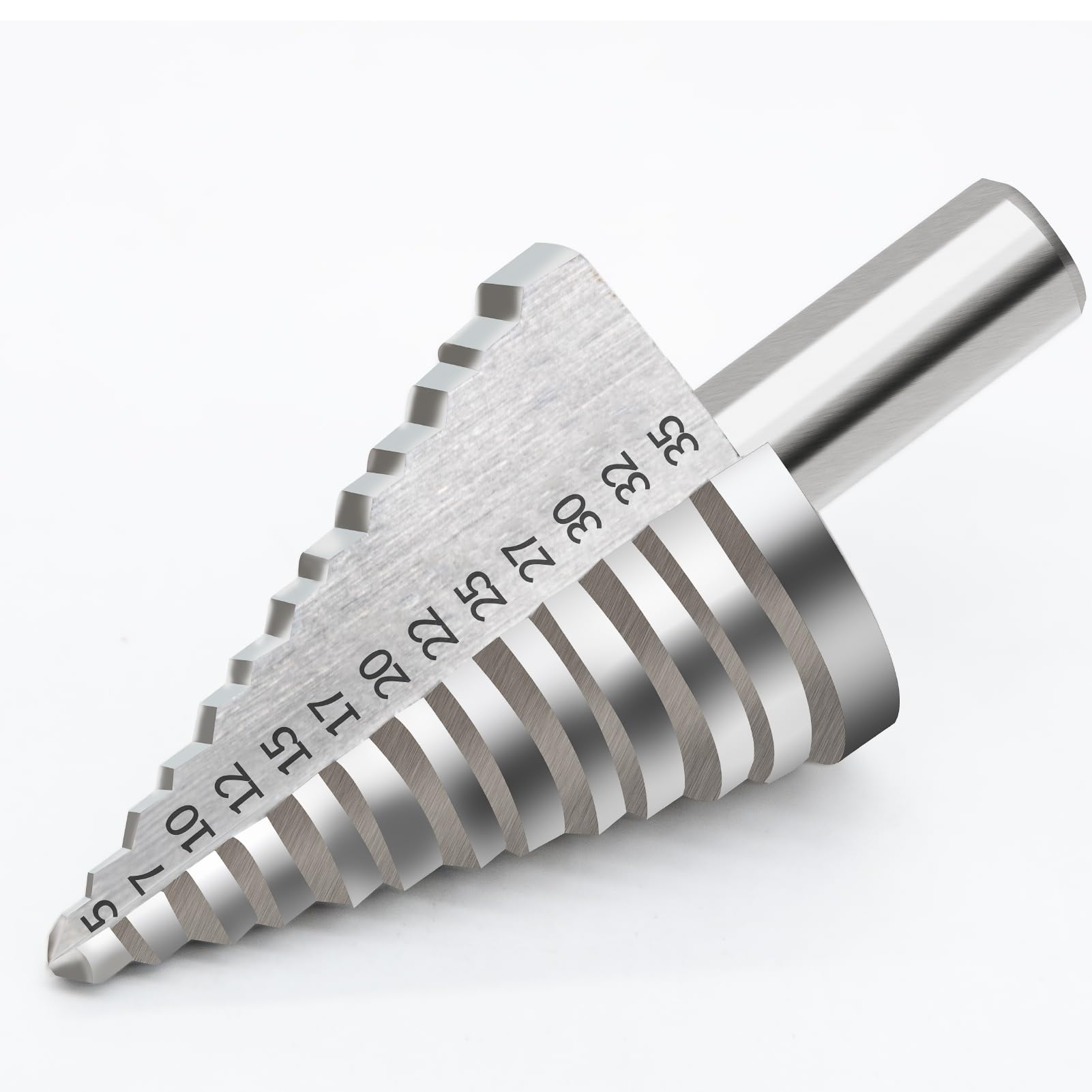 HPMAISON Broca escalonada HSS 4341, 10 mm, vástago de 3 planos, acero de alta velocidad (diámetro 5 – 35 mm, 13 niveles) para metal, madera, plásticos, profesional HSS 4341