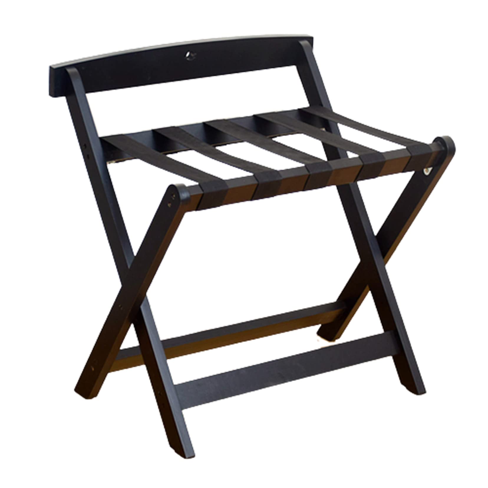 Porte-bagages pliant noir avec dossier ergonomique pour chambre d'amis et hôtel