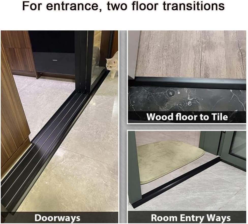Door Threshold - 36in Aluminum Reducer Floor Transition for Doorway 2/5"-1 3/5" Skid Ramp Uneven Flooring Edge Cover Strips, Stainless Steel Strip(Silver)