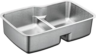 Moen G18253 1800 Series 32" x 20.5" Steel 18 Gauge Double Bowl Sink Featuring Low-Profile Divide, Stainless
