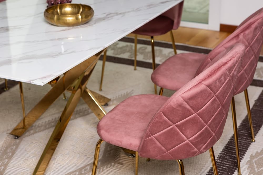 SIEDITI FUORI E DENTRO Set di 2 sedie poltroncine Sara imbottite in velluto o teddy per cucina o sala da pranzo con gambe in metallo (Velluto Rosa Blush, Gambe Oro)