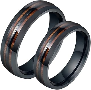 Anillos Mujer Anillo Hombre,Anillo para Personalizar Anillo Parejas Acero Inoxidable 6MM Anillo Negro con Grano de Madera Anillo Promesa Pareja