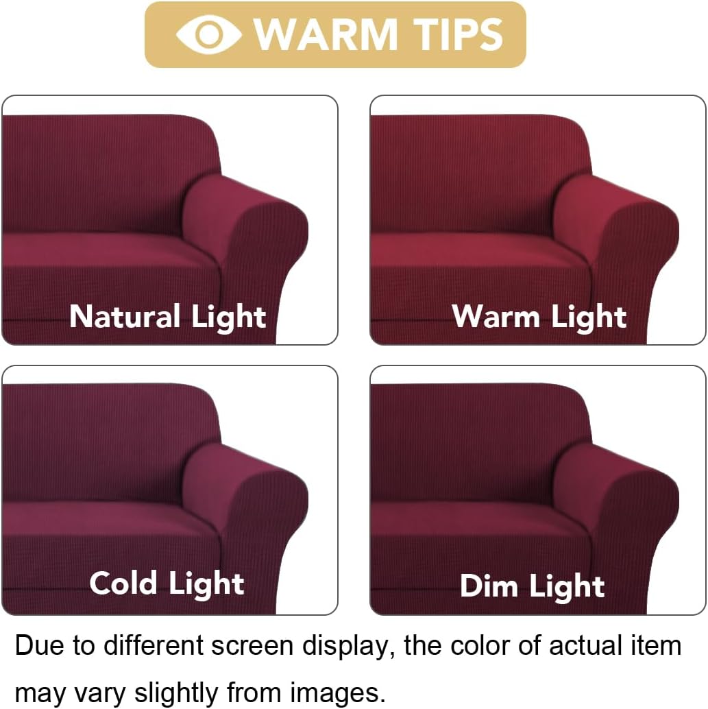 H.VERSAILTEX High Stretch 2 Piece Loveseat Couch Covers Furniture Protector Sofa Cover Suit for T Cushion/Box Cushion, Durable and Thick Spandex Stretch Fabric Soft Slipcover - Loveseat, Burgundy Red