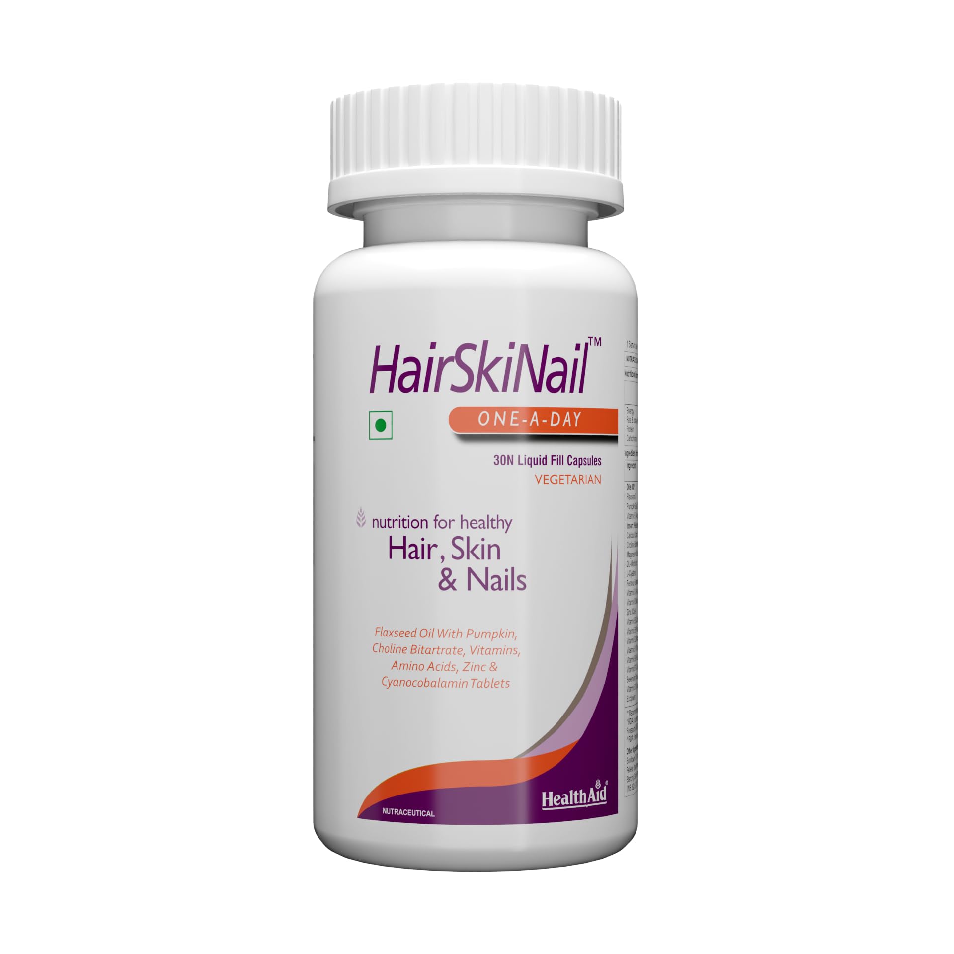 HealthAid HairSkiNail – 30 Veg Liquid Filled Capsules | With Biotin, Zinc & Collagen | Supports Healthy Hair, Glowing Skin & Strong Nails(Pack of 2)