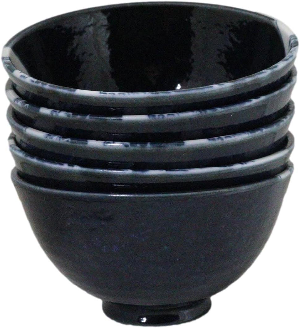Ebros Gift Pack Of 5 Made In Japan Restaurant Grade Navy Blue Japanese Hokusai Great Wave Of Kanagawa Porcelain Double Wall Rice Soup Dessert Small Bowls 10oz 4.5" D