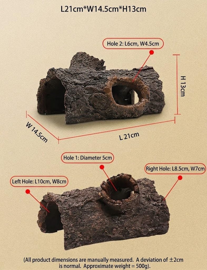 Grottes et cachettes d'aquarium 2 pièces, Roches réalistes for Aquarium, bûche de Tronc d'arbre, Grotte Peau Reptile inerte cachette crevettes for décor d'angle, 21x14.5x13cm