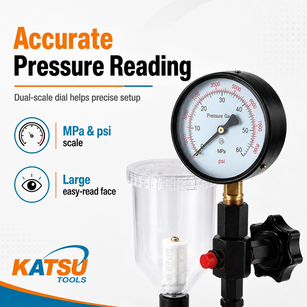 KATSU Comprobador de Presión de Boquilla de Inyección de Diesel para Reparación de Motor Diesel de Coche, Camión o Tractor, 449949