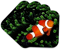 3dRose Peixe anêmona palhaço - porta-copos macios, conjunto de 4, conjunto de 4 unidades, macio, varia