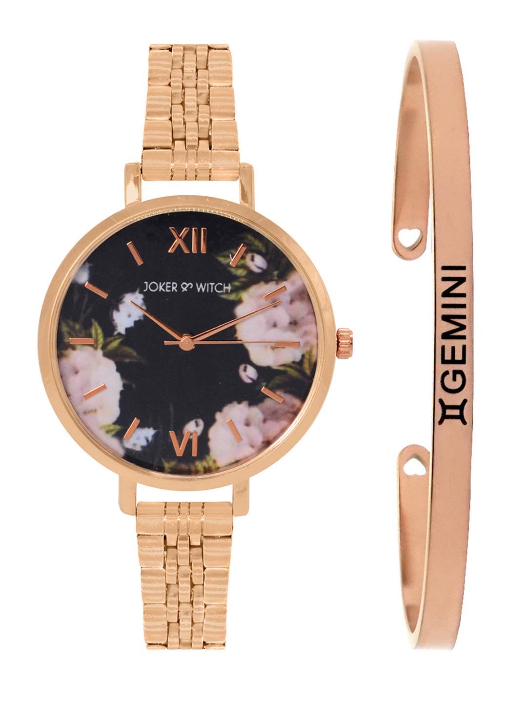 Joker & Witch Stainless Steel Fleur Gemini Analog Watch Bracelet Gift Set For Women, Black Dial, Rose Gold Band (B08WP94SNS) Amazon Price History, Amazon Price Tracker