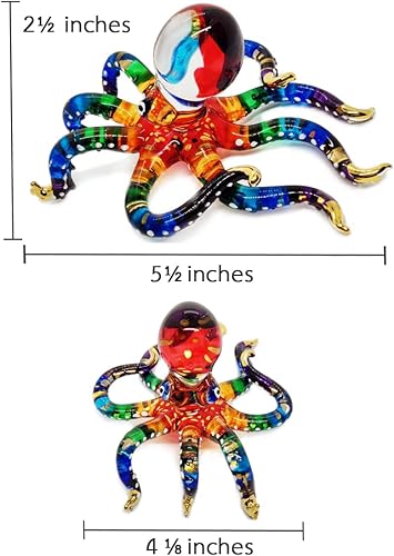 Miniatura 2 de WitnyStore Figura pequeña de pulpo arcoíris punteado dorado de 5½ pulgadas, pulpos de vidrio soplado a mano, calamares, sepia, moluscos marinos