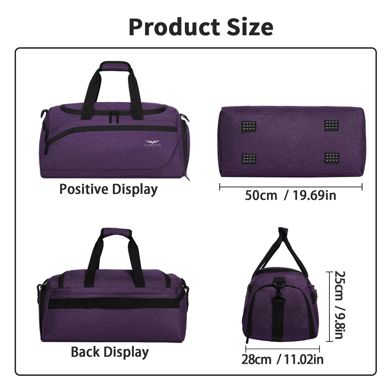 FIORETTO 35L Mens Sports Gym Bag with Wet Pocket & Shoe Compartment,Travel Duffle Bag Overnight Bag with Padded Shoulder Strap - Image 2