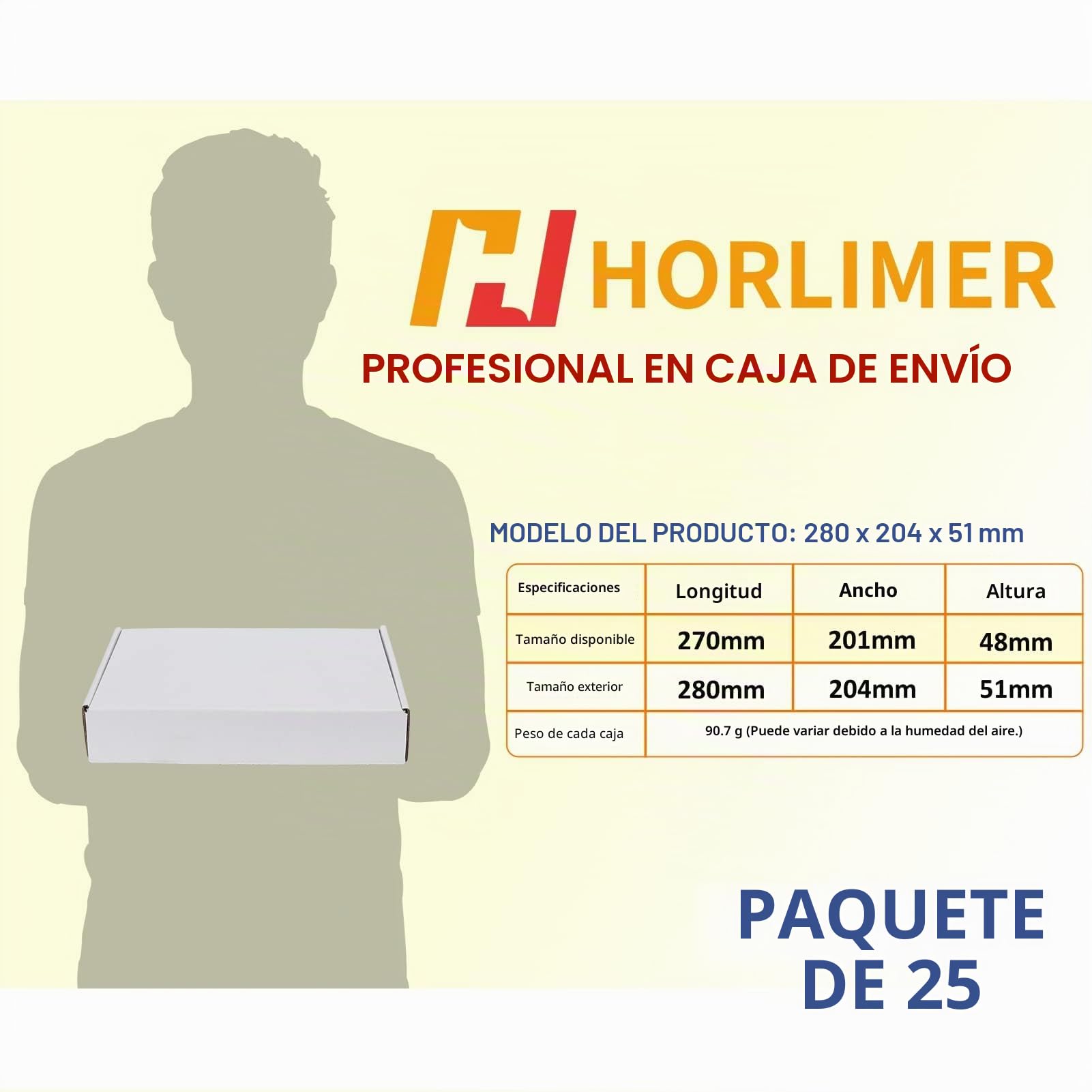 HORLIMER 28 x 20,4 x 5,1cm Cajas de Carton con Tapa para Envios de Paquete, 25 Pack, Cajitas de Papel Kraft para Regalo o Embalaje, Blanco