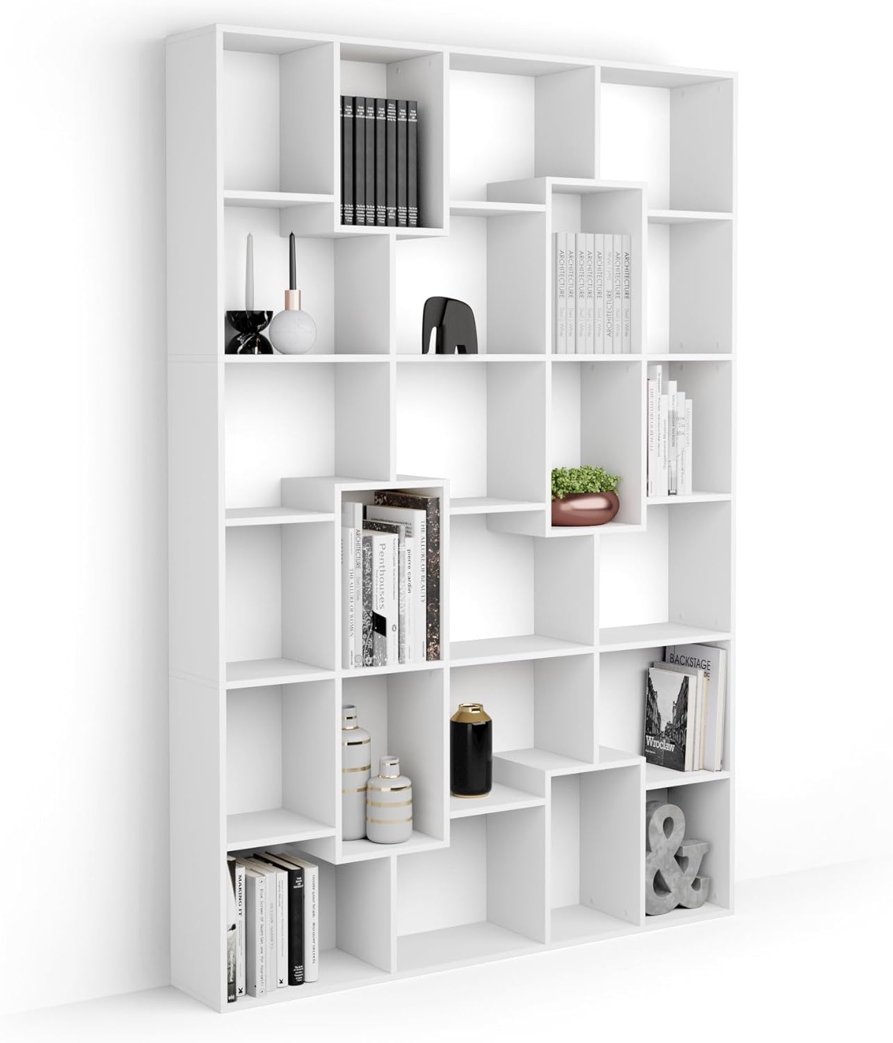 Mobili Fiver, Iacopo M Bookcase (63.31 x 93.07 in), Ashwood White, Made in Italy