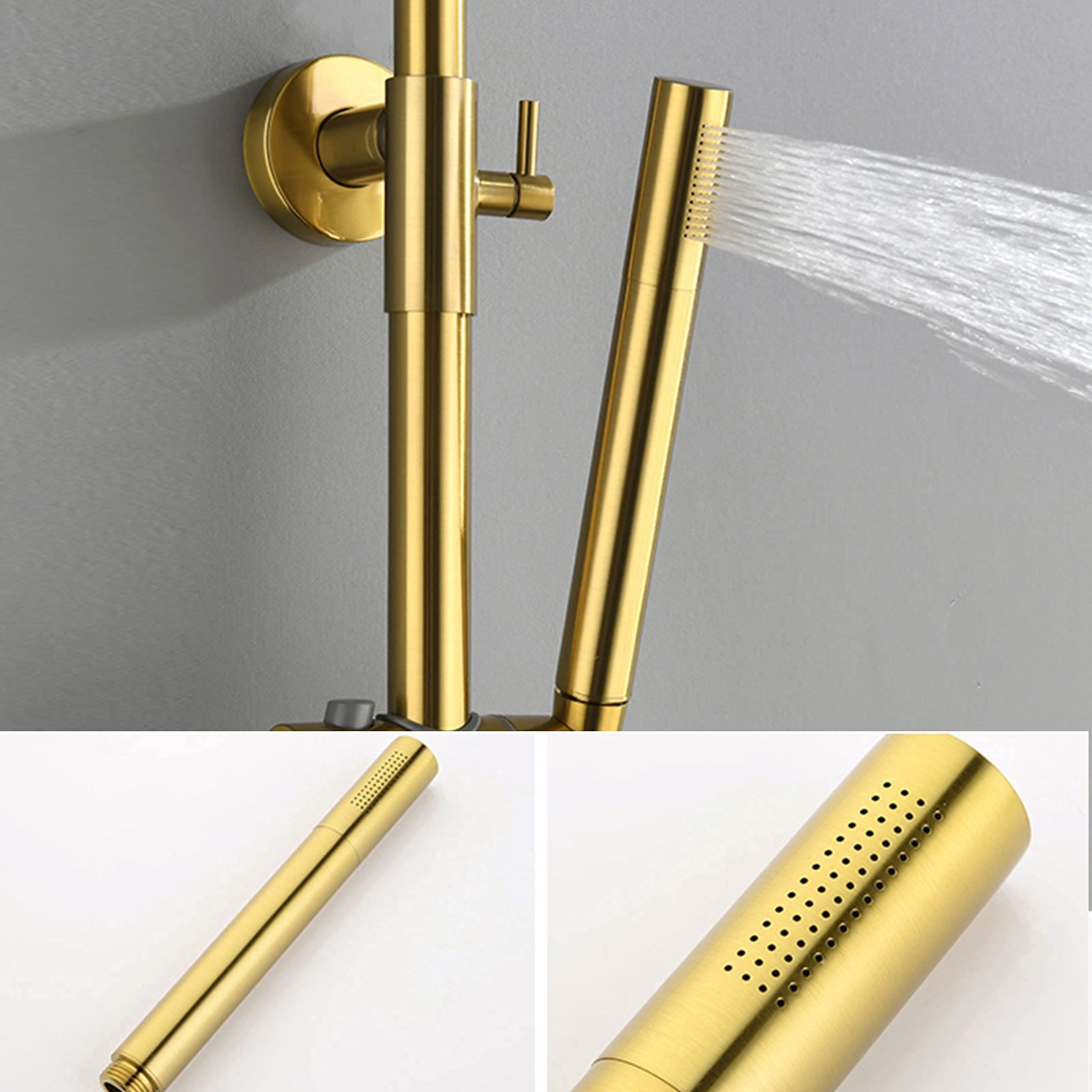 Set di rubinetti termostatici per Doccia in Oro Spazzolato, soffione Doccia a Pioggia di Lusso da 8 Pollici con doccetta, Barra Scorrevole Regolabile, Doccia a Parete co