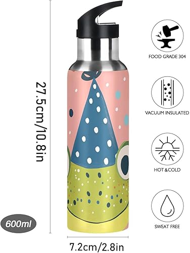 Miniatura 9 de Pink Cunning Frog Leakproof Reusable Water Bottle Insulated with Leak Proof Spout Lid Hot & Cold Double Walled for Sports, Travel, and School 20 OZ