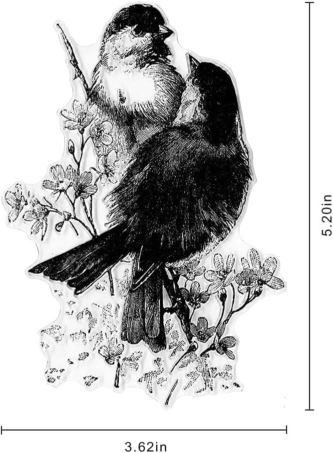 Hying 2 Love Birds on Flowers Words Clear Stamps for Card Making Scrapbooking Crafting DIY Decorations, Birds and Flowers Transparent Silicone Seal Stamps for Embossing Album Crafts