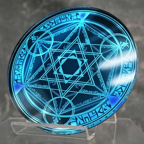 アクリル台座 フィギュア アクスタ用 撮影用 ディスプレイ 展示 陳列 スタンド 株式会社MOE 魔法陣柄 直径10cm×厚さ5mm 柄：魔法陣 色：ライトニング・ブルー ACR10-MC09