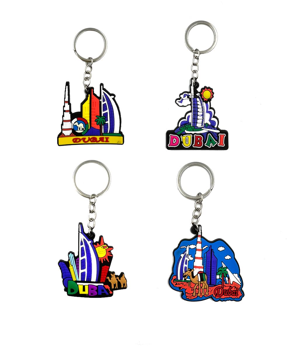 GenericDubai UAE Design Colorful Souvenir Rubber Travel Keychain - Keyring 4 Pcs Mix