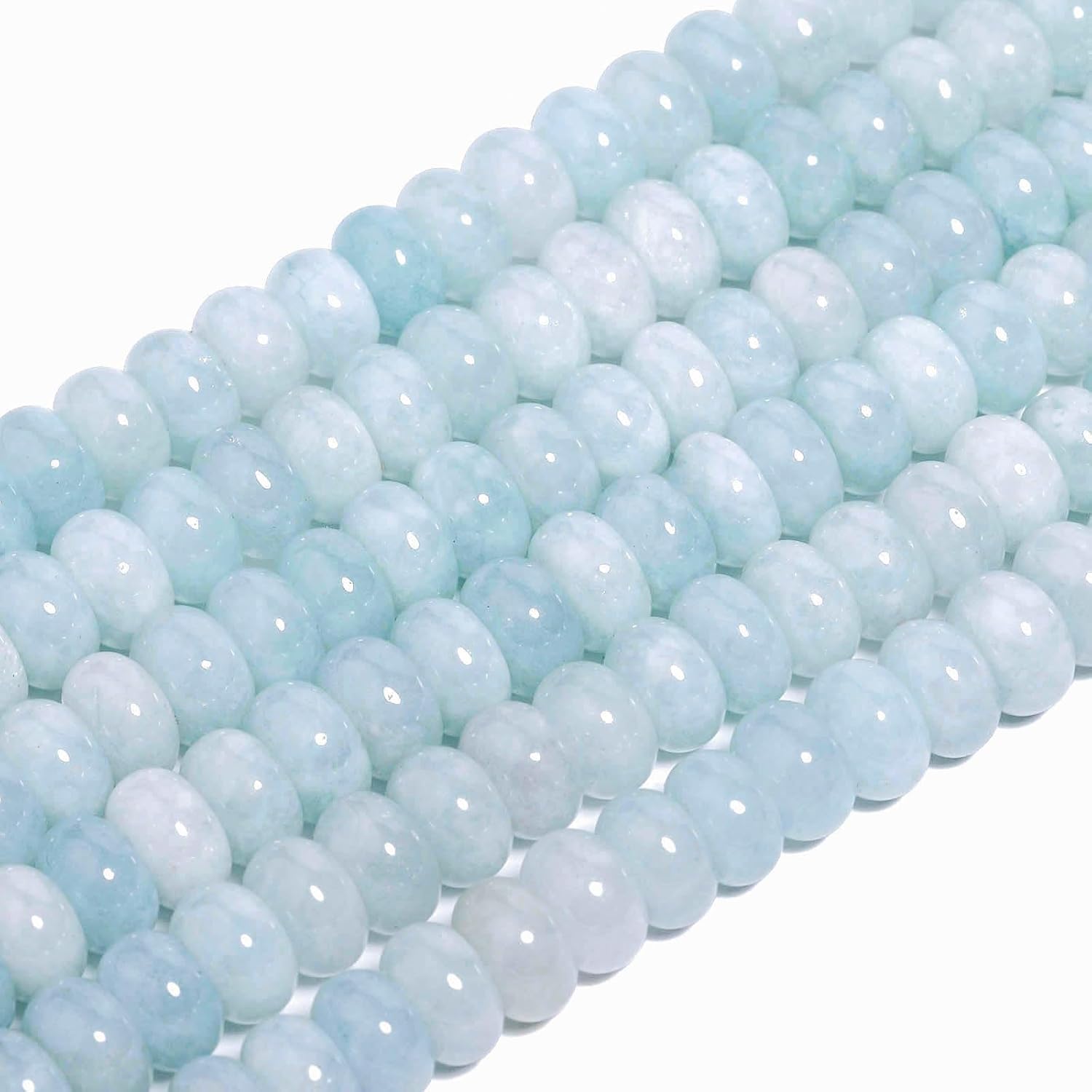 Songxi 5x8mm Natural Aquamarine Stone Rondelle Beads, 75PCS Spacer Round Loose Abacus Beads for Jewelry Making, Gemstone for Bracelet Necklace Earrings, Arts and Crafts - Image 2