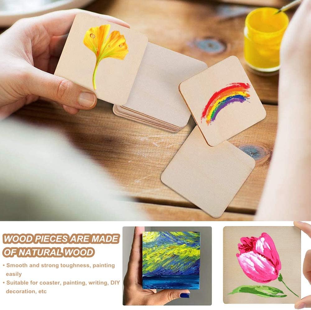 LET'S DIY 5-inch Square Wooden Boards - Pine Wood MDF for Resin, Mandala, Pyrography, Lippan Art, DIY Home Decor - Gift for Boys and Girls (Pack of 5) 4