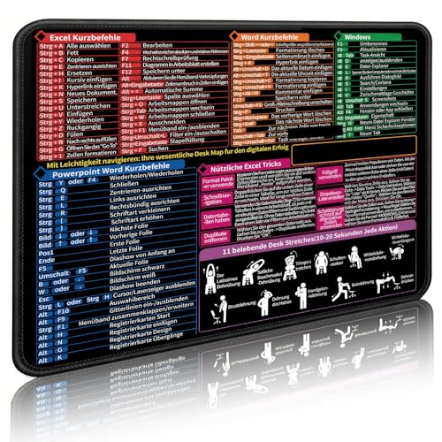 Mauspad 300 x 250 x 3 mm Tastaturkürzeln Mousepad Deutsch Mousepad für Excel Word PPT Windows Spickzettel Schreibtischunterlage Deutsch Mauspad Shortcuts Unterlage Bürozubehör