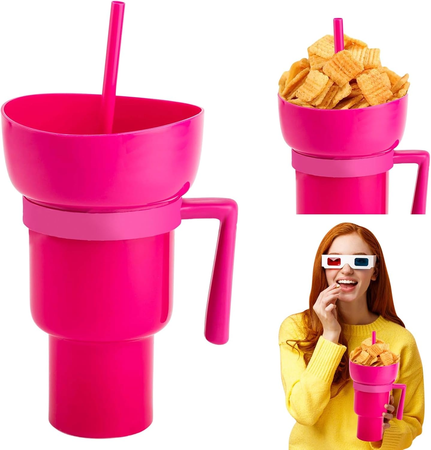 Takezuaa Snack and Drink Cup, Stadium Tumbler with Snack Bowl, 2 in 1