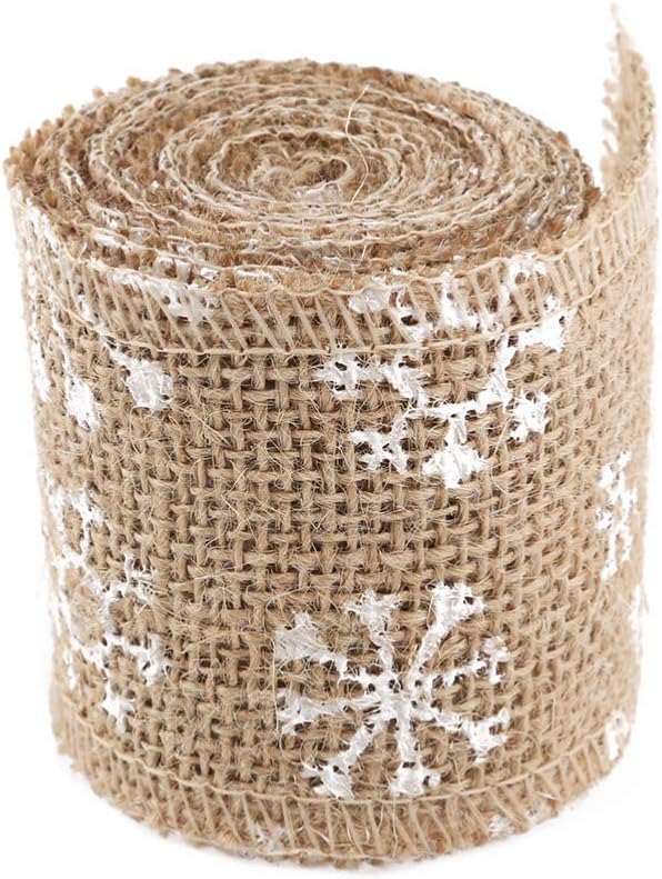 2M 6CM Snowflake Burlap Ribbon Christmas Ribbon Snowflake Craft for Table Party Wedding, White - Image 5