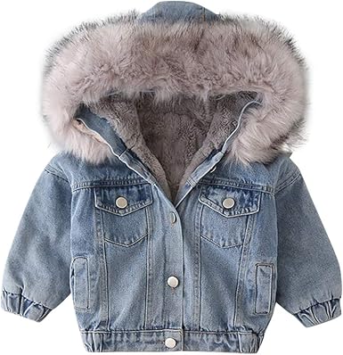 Denim Jacket Coat Warm Faux Fur Fleece 