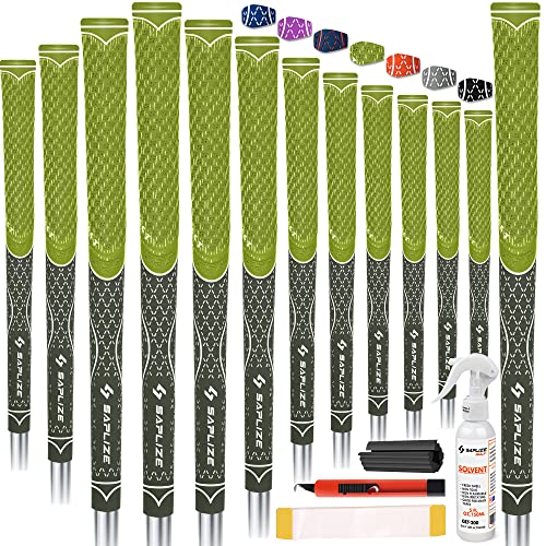 SAPLIZE 13 Golf Grips with Complete Regripping Kit, Midsize, Multi-Compound Hybrid Golf Club Grips, Cyan