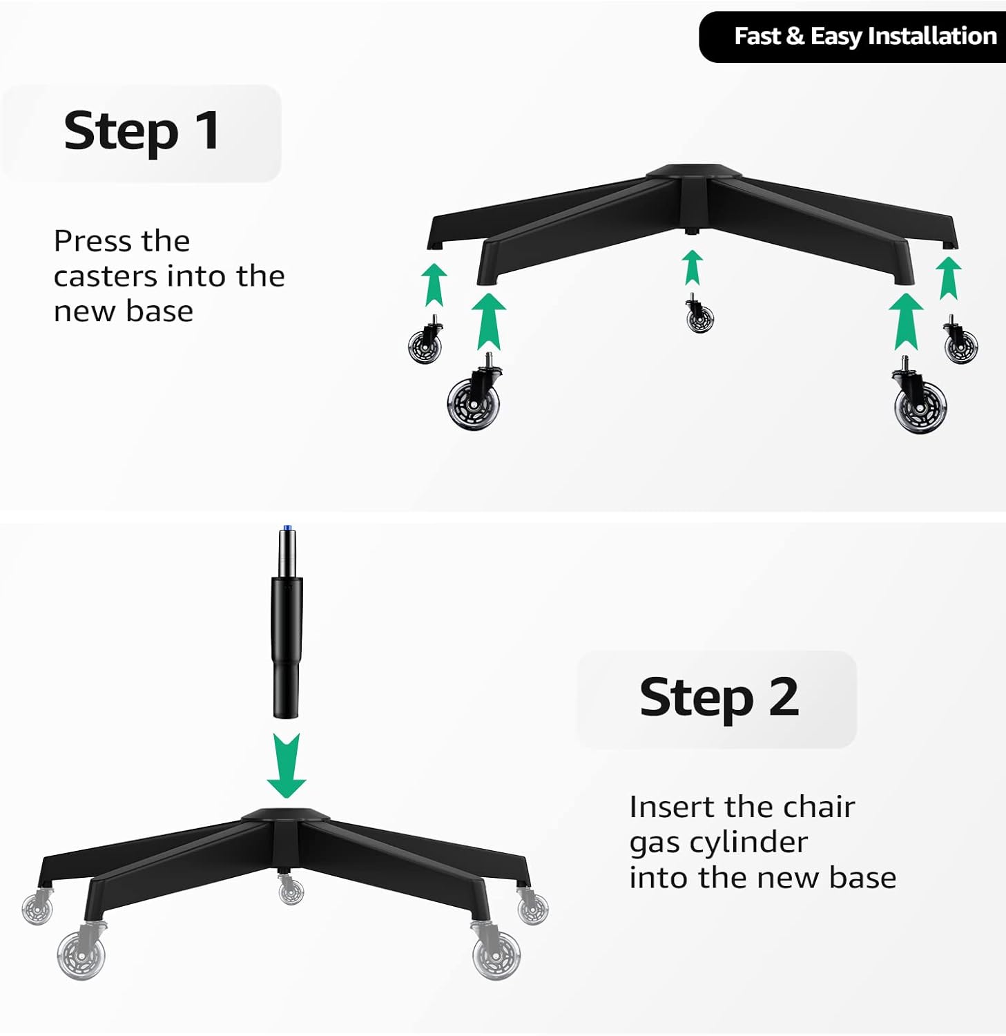 Sytopia 28'' Heavy Duty Office Chair Base Replacement with Cross Metal Legs (2400 lbs), Universal Gas Cylinder & Caster Sockets, Matte Black