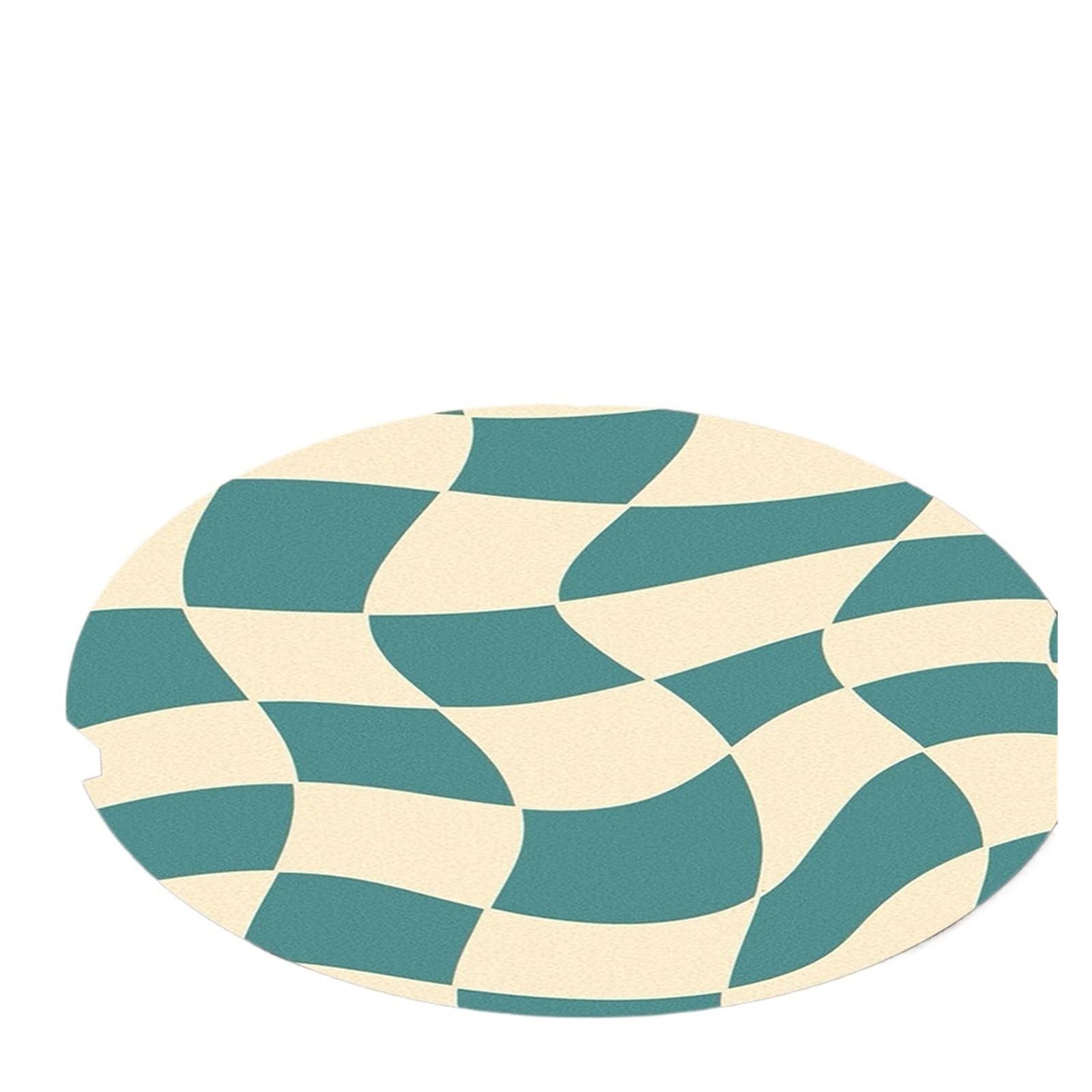 Tapis rond en damier géométrique de 80cm pour déco de salon
