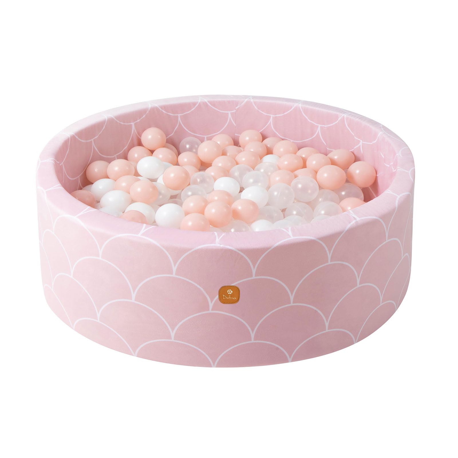 Dodozen Velvet Foam Ball Pit 90x30cm with 200 Balls for Babies and Toddlers - Soft Play Area, Washable Cover - Pink Shell