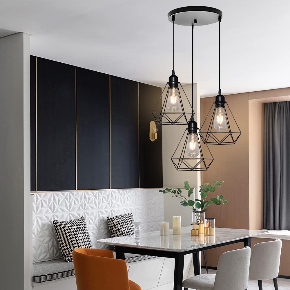IDEGU 3 Lustres Suspensions Luminaires Industrielle Noir Lampe Plafonnier Vintage en Métal